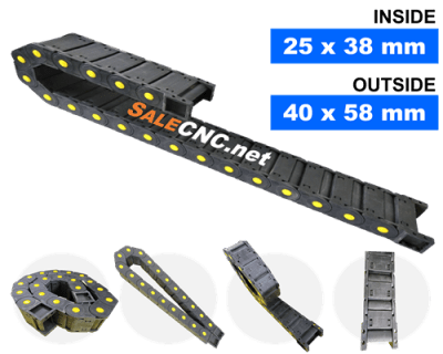 กระดูกงูร้อยสายไฟ Cable Drag Chain แบบมีตัวปิด ขนาด 25×38 mm R55