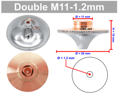 Laser Nozzle Curved head หัวโค้ง M11-1.2mm (Double)