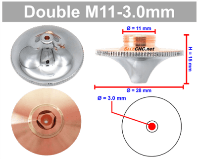 Laser Nozzle Curved head หัวโค้ง M11-3.0mm (Double)