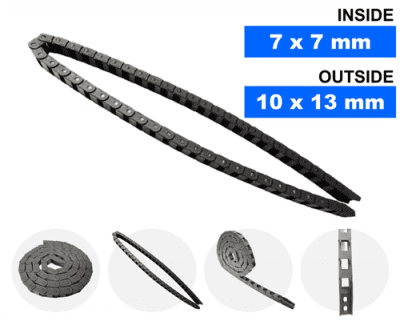 กระดูกงูร้อยสายไฟ Cable Drag Chain แบบเปิด ขนาด 7×7 mm R18