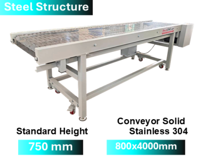 Steel Structure Stainless 304 Conveyor Solid 800x4000 mm